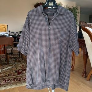 Black and red/white plaid button down shirt